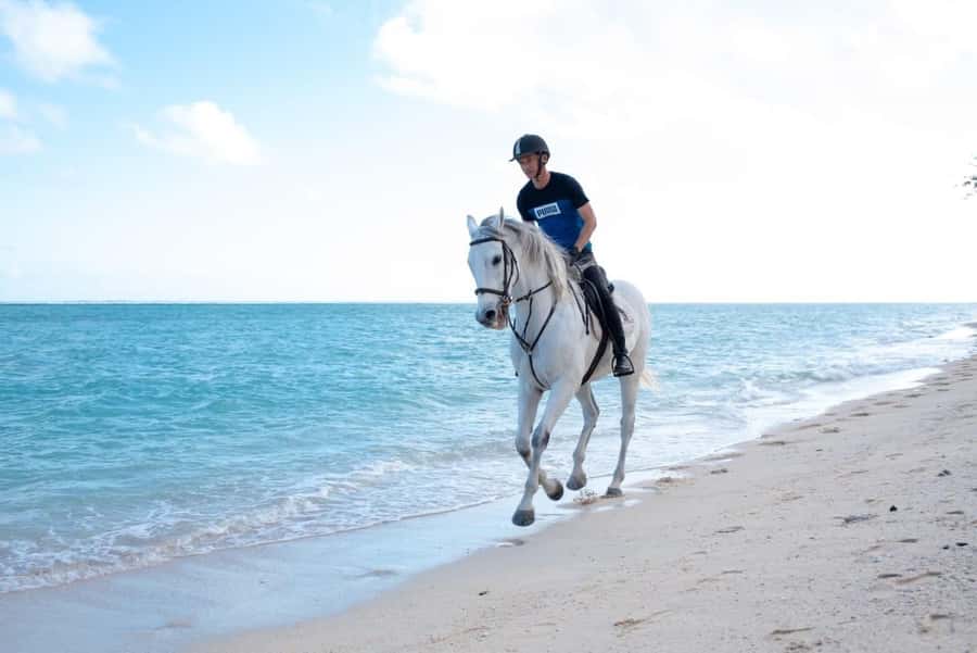 Mauritius: Horse riding on the deserted beach of Riambel - Riding Across a Nearly Empty Beach