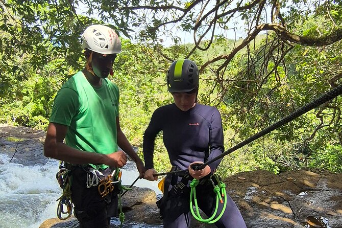 Tamarind Falls Abseiling - Freddy, Geez, Dom, and Guillaume set the tone